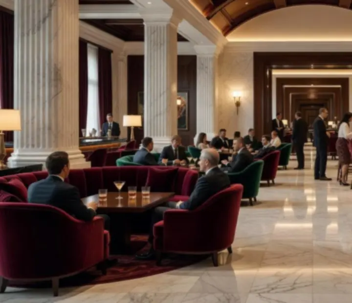 Hlavní lounge kasina s prémiovým nábytkem a ambientním osvětlením